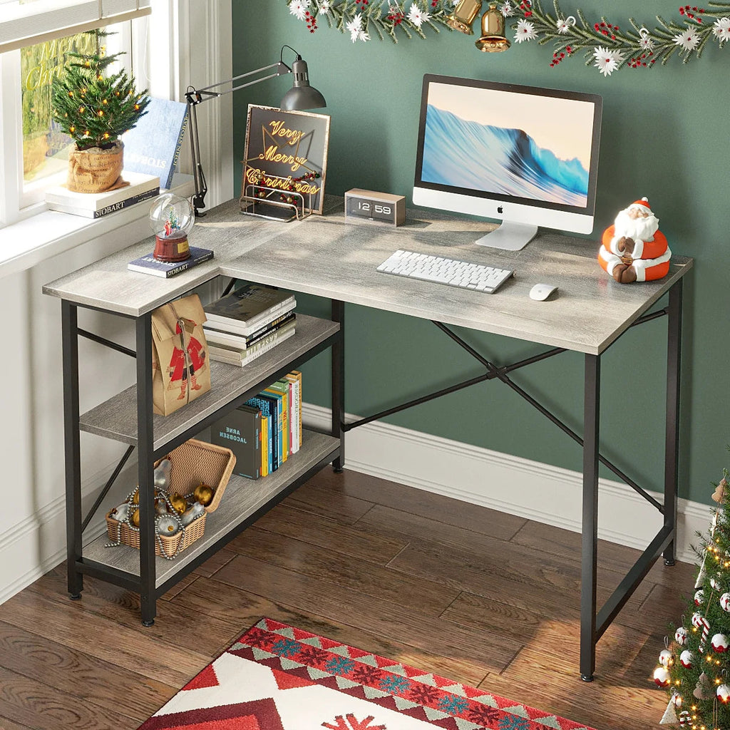 Small L-Shaped Computer Desk With Reversible Storage Shelves - 55-Inch / 47-Inch