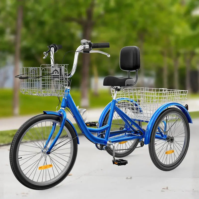 26-Inch Adult Tricycle - 7-Speed Heavy-Duty 3-Wheeled Bicycle