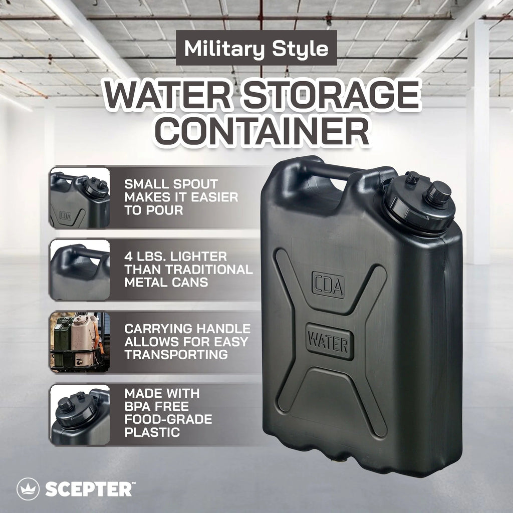 Scepter Heavy Duty Military Style Water Container, 5 Gallon, Black - 2 Pack