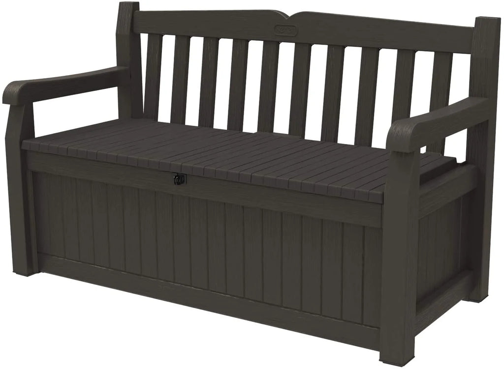 Keter Solana Storage Bench Deck Box, 70 Gallon, Brown, 54.6 x 23.4 x 32.8 in - Solana 70 Gallon Storage