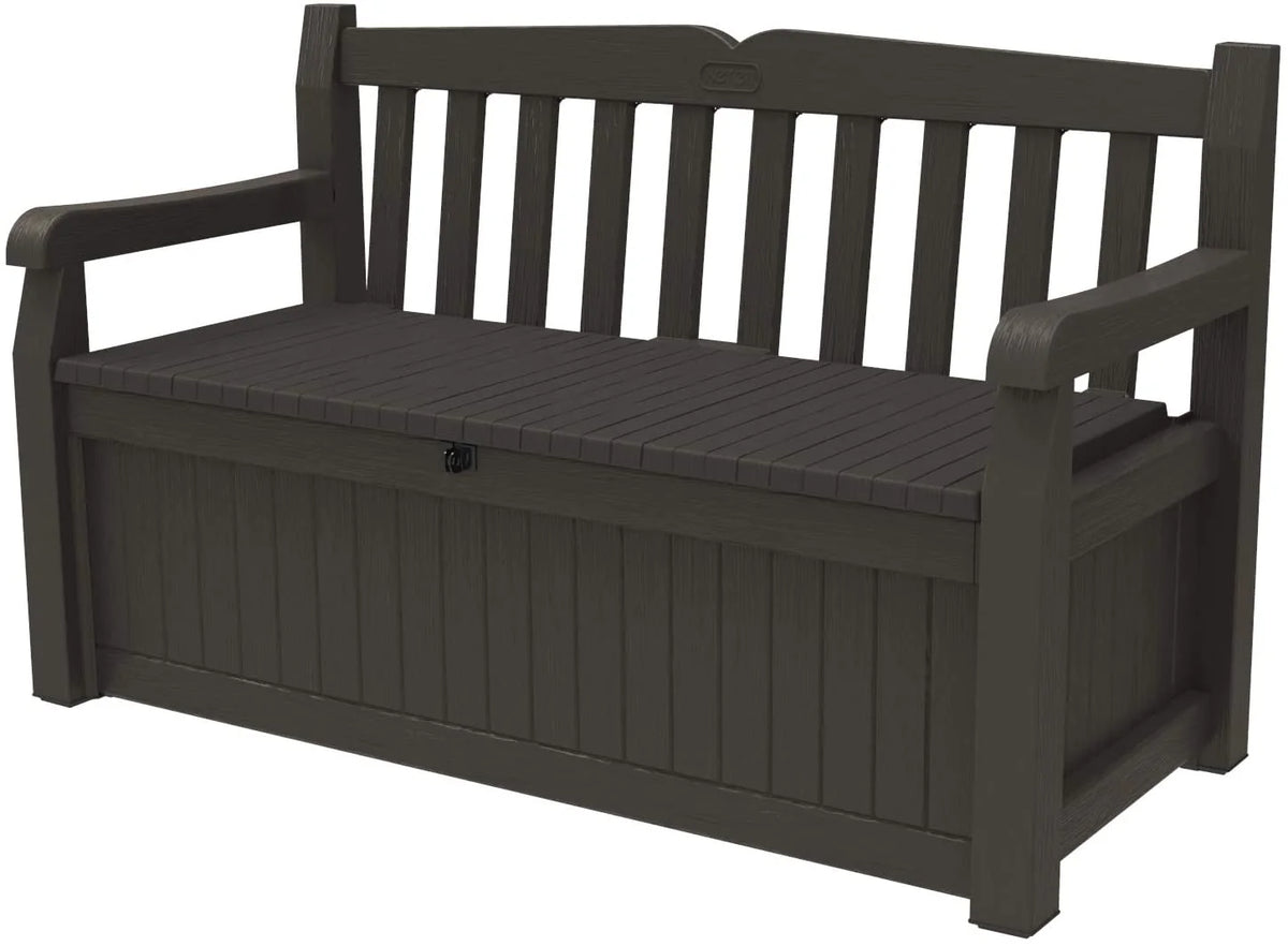 Keter Solana Storage Bench Deck Box, 70 Gallon, Brown, 54.6 x 23.4 x 32.8 in - Solana 70 Gallon Storage