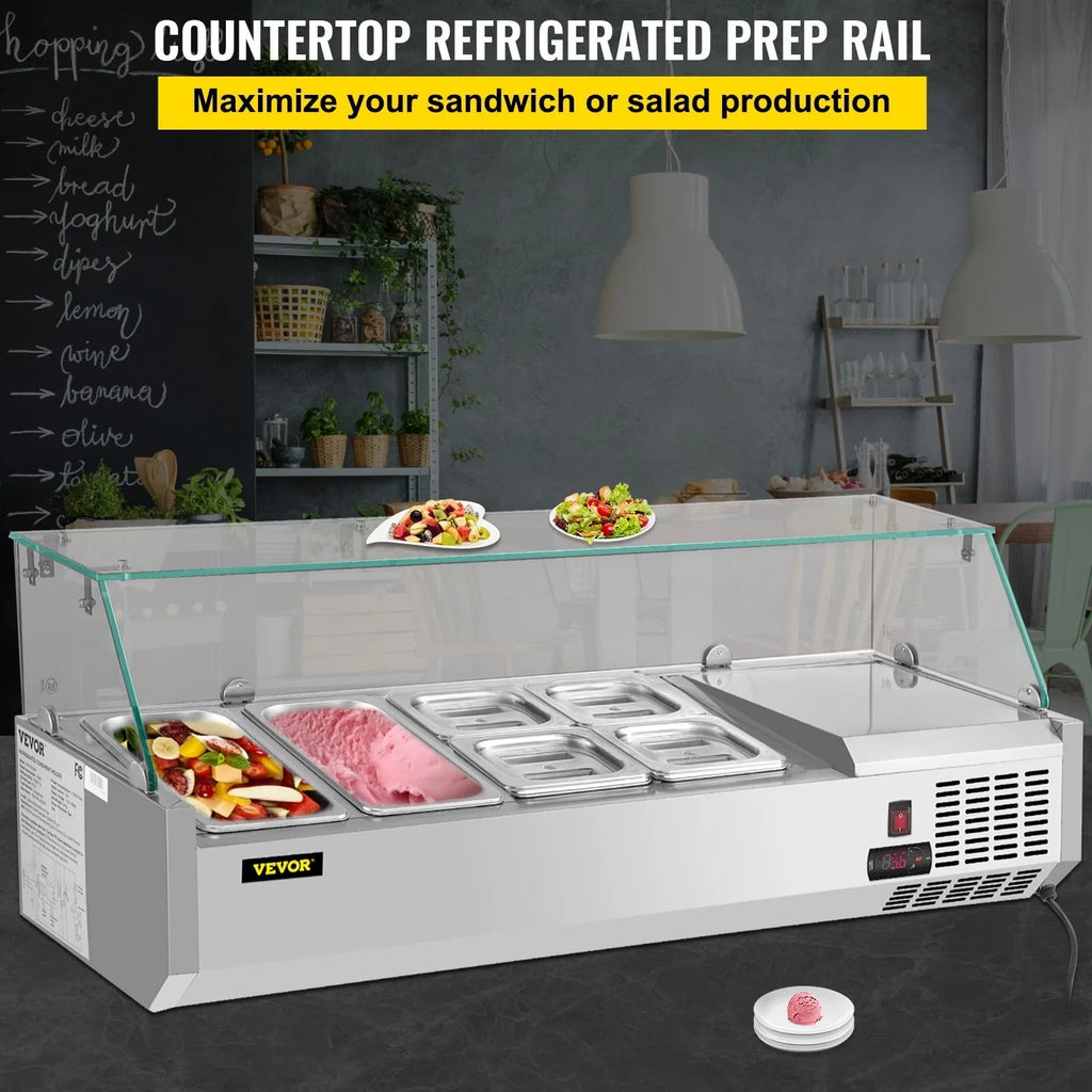 Refrigerated Condiment Prep Station, 48-inch, 10.8Qt, 3 1/3 Pans And 4 1/6 Pans - 146W