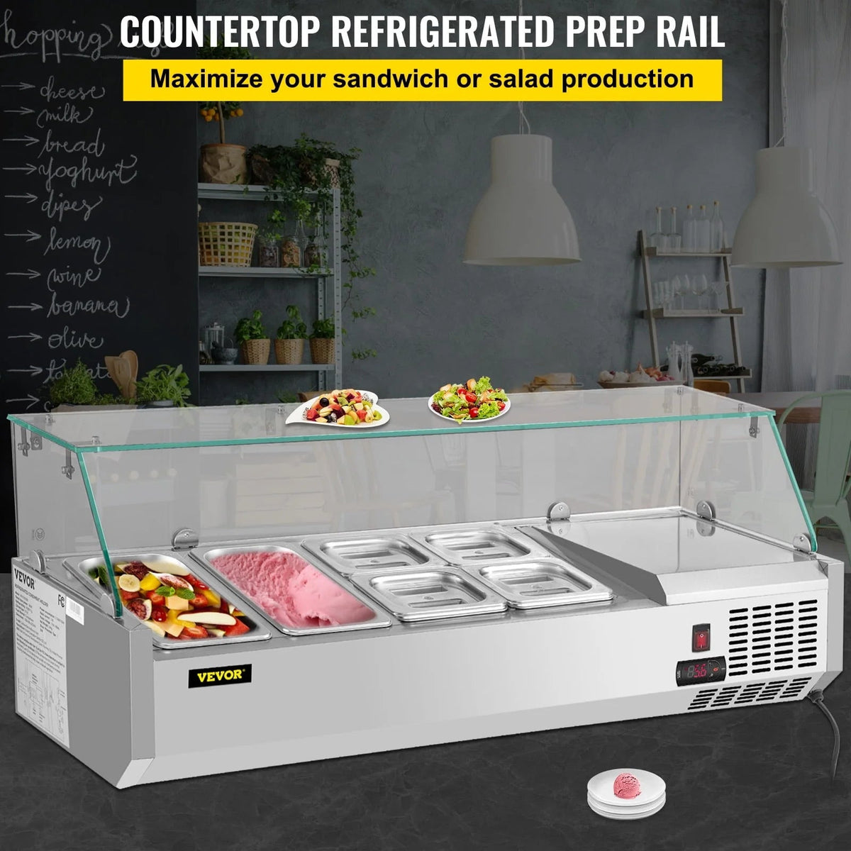 Refrigerated Condiment Prep Station, 48-inch, 10.8Qt, 3 1/3 Pans And 4 1/6 Pans - 146W