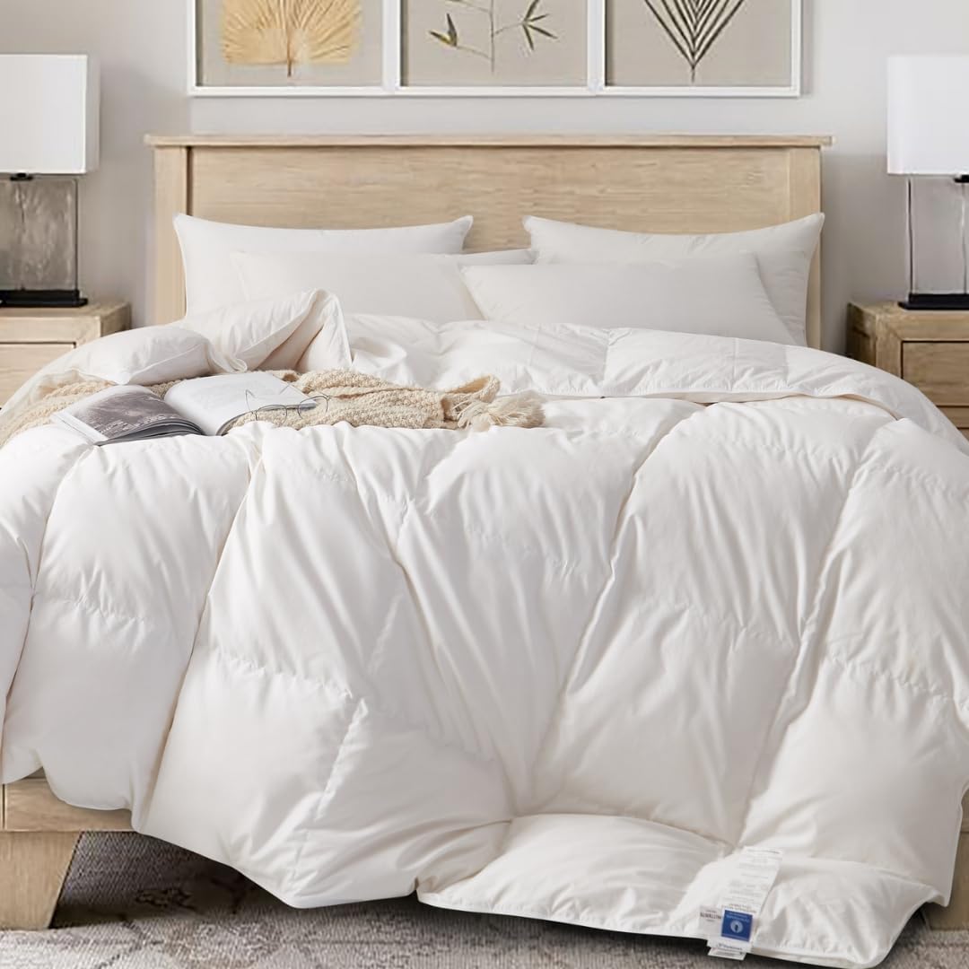 Royal Elite Canadian Down Comforter Queen Size, 88 x 90 inch, 30oz White Down, Cotton Shell