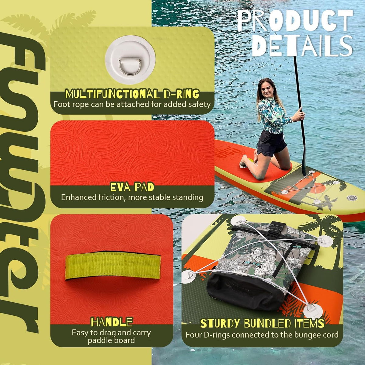 FunWater Inflatable Stand Up Paddle Board, 11 ft x 32 in x 6 in - SUP Paddle Accessories