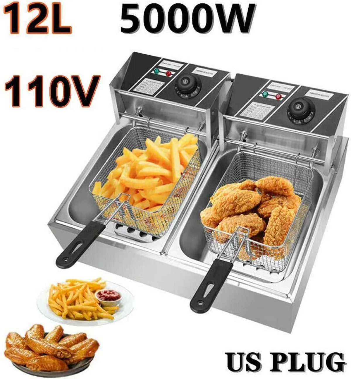 Miumaeov Stainless Steel Countertop Deep Fryer With Frying Baskets And Lid, 12.7QT/12L Capacity