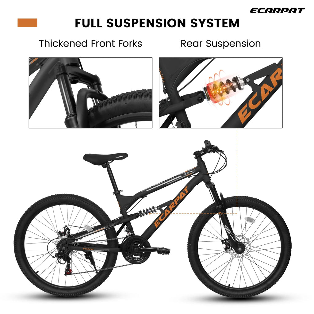 26 Inch Full-Suspension Mountain Bike, 21-Speed, 26x16 Inch Carbon Steel Frame