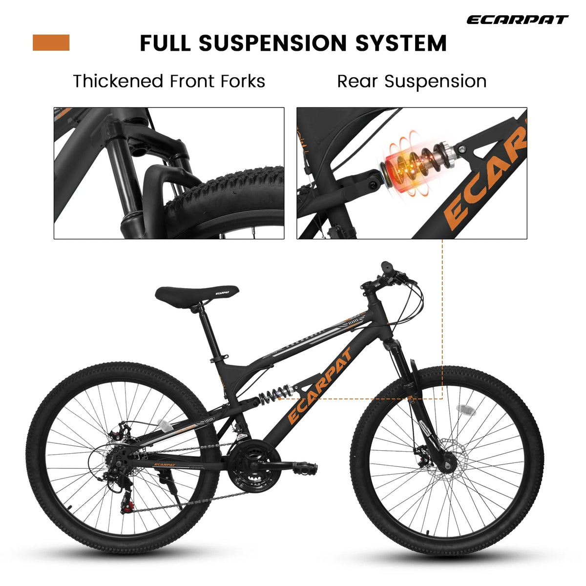26 Inch Full-Suspension Mountain Bike, 21-Speed, 26x16 Inch Carbon Steel Frame