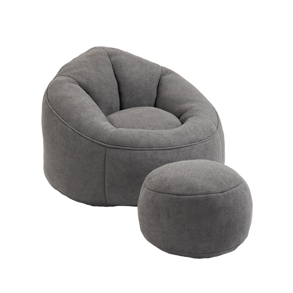 MOONMISS Microfiber Upholstered Round Bean Bag Sofa Chair With Ottoman - Gray