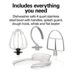 Hamilton Beach 4 Quart 7-Speed Tilt-Head Stand Mixer With Dough Hook, Whisk And Flat Beater - Black