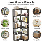 6-Tier Corner Bookshelf, 64.9 Inch Tall, Freestanding Wood Industrial Bookcase
