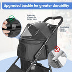 Wedyvko 4 Wheel Foldable Pet Stroller With Storage Basket For Small Medium Dogs & Cats - Black