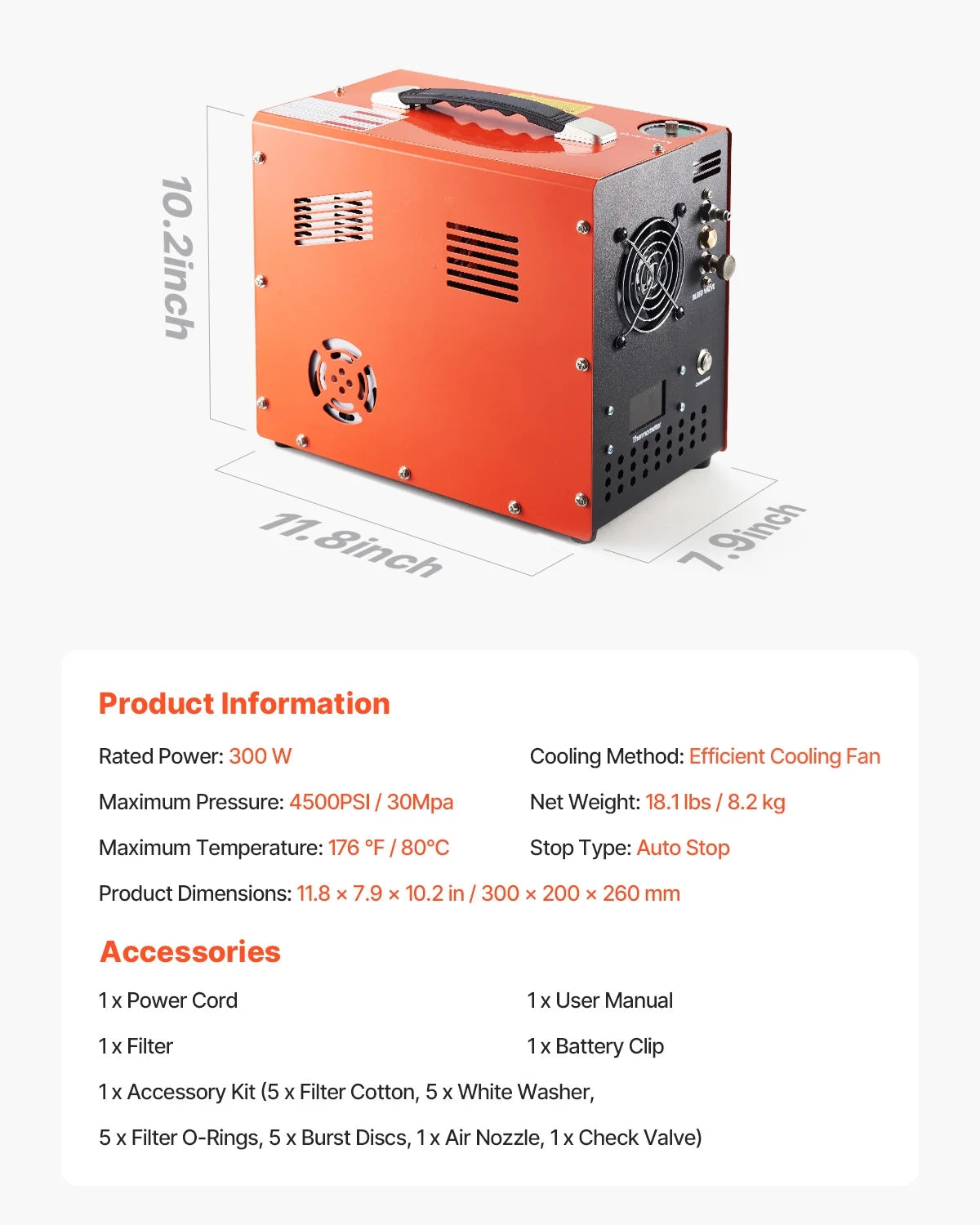 KFFKFF PCP Air Compressor 4500PSI/30Mpa 300W DC12V/AC120V
