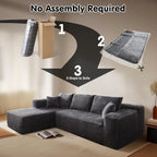 ovios 104in L-Shape Sectional Sofa With Chaise, Grey Plush Corduroy Fabric