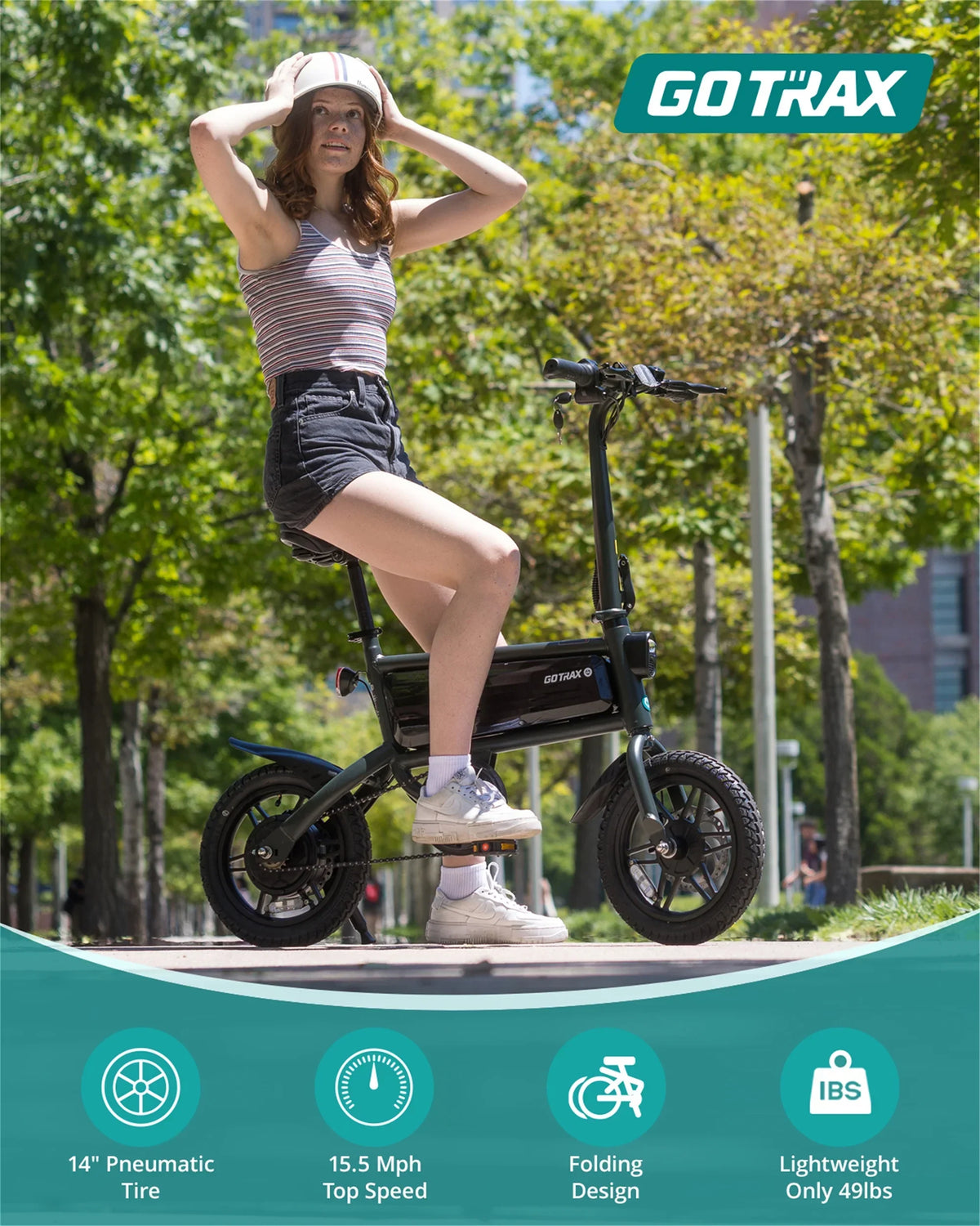GOTRAX Folding Electric Bike For Adults And Teens, 14 inch, 250W, 15.5 mph, 15 Miles, Black - S2