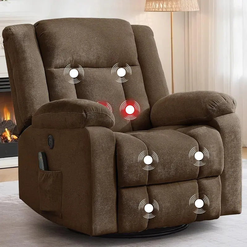 Heated Massage 360-Degree Swivel Rocker Recliner, 34.25 in D x 39.39 in W x 41.39 in H