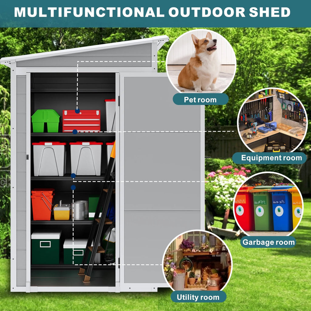 Seizeen Resin Outdoor Storage Shed With Floor, Light Gray, 82 in H