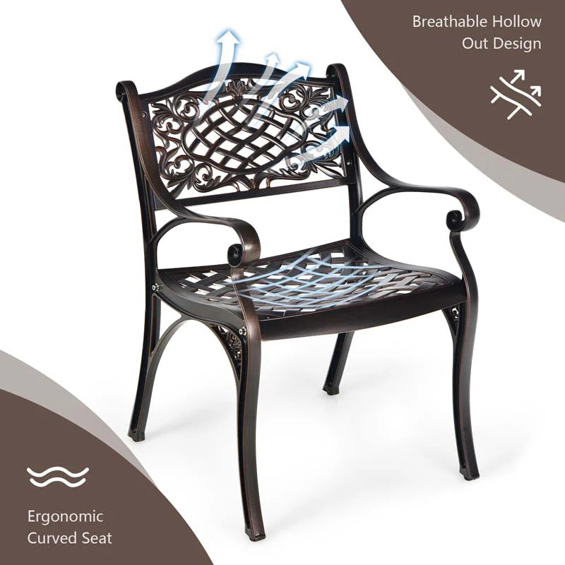 All-Weather Cast Aluminum Outdoor Dining Armchairs With Curved Seats - 2/4 Pcs