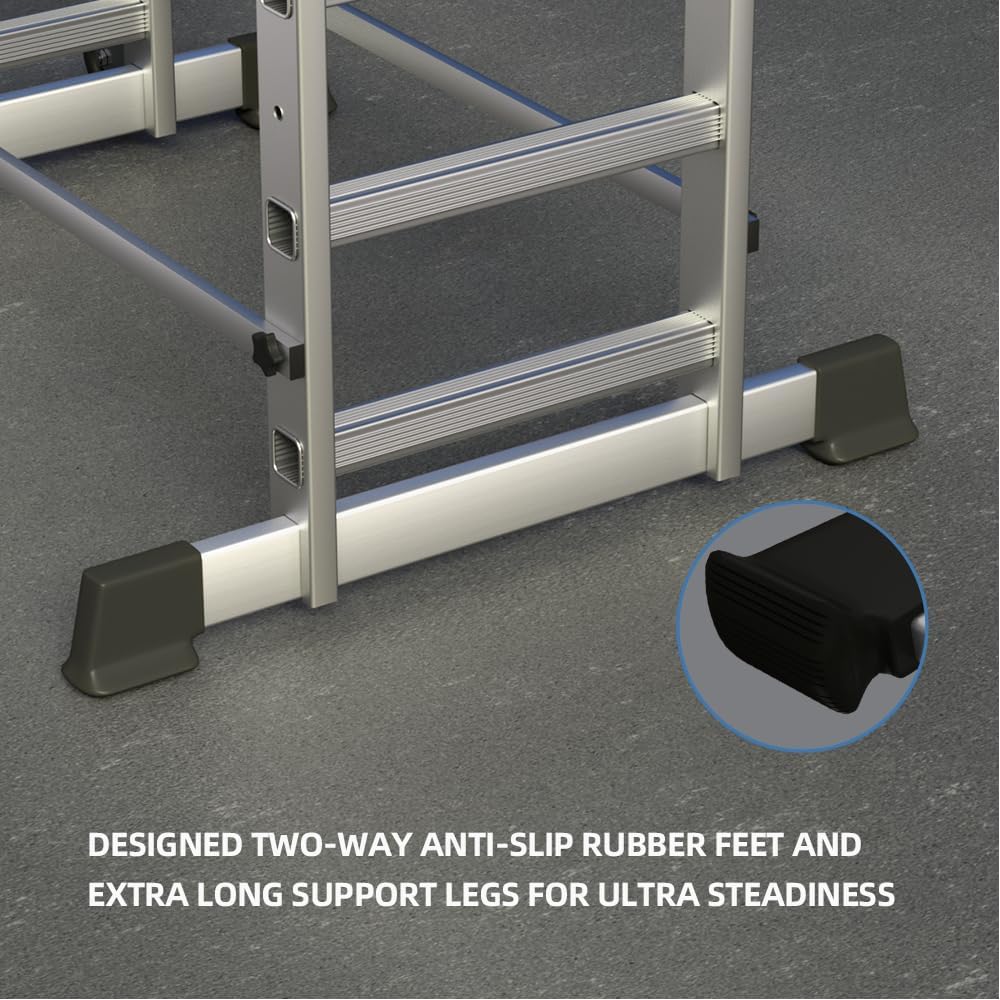 Aluminum Folding Scaffolding Ladder With Wheels, 60in W x 116in H, 8 Steps, 330 lbs - APJC-PSL168