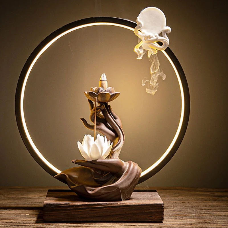 Backflow Incense Burner Holder With Light Ring