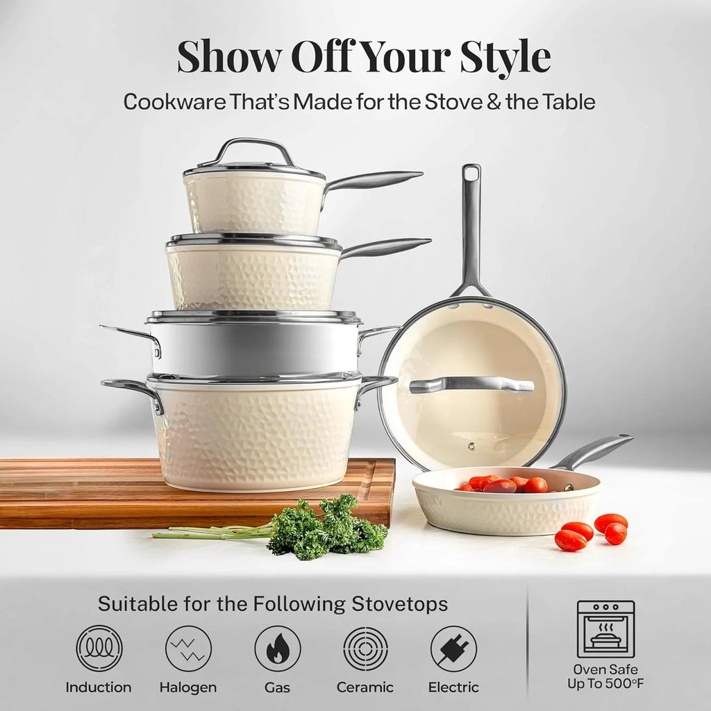 Gotham Steel Hammered 20 Pc Ceramic Nonstick Cookware Set, Copper