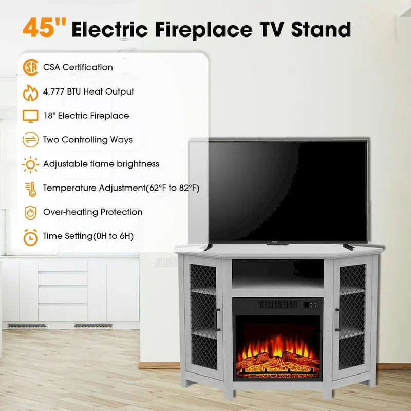 45 inch Industrial Corner Electric Fireplace TV Stand Console Table - 17 Electric Fireplace
