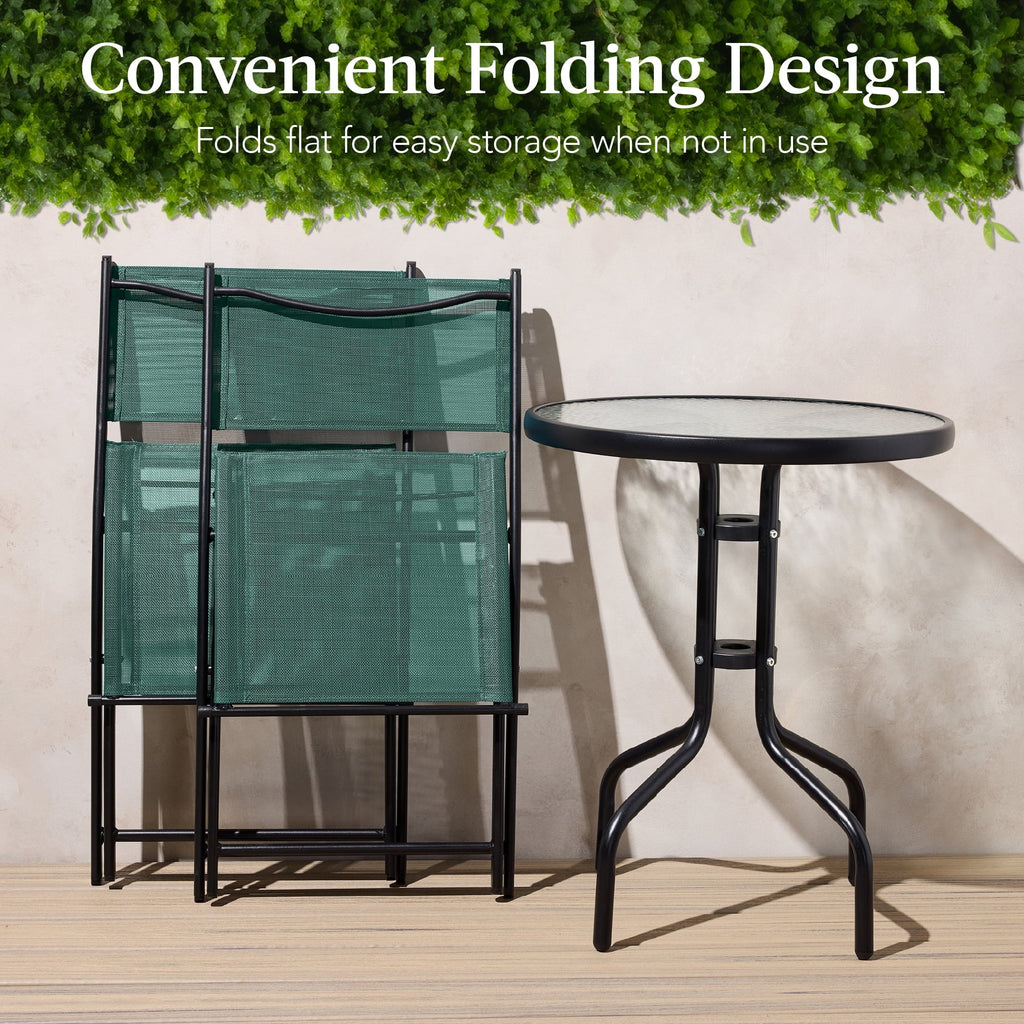 Best Choice Products 3-Piece Patio Bistro Dining Set With Glass Tabletop And Folding Chairs - Gray