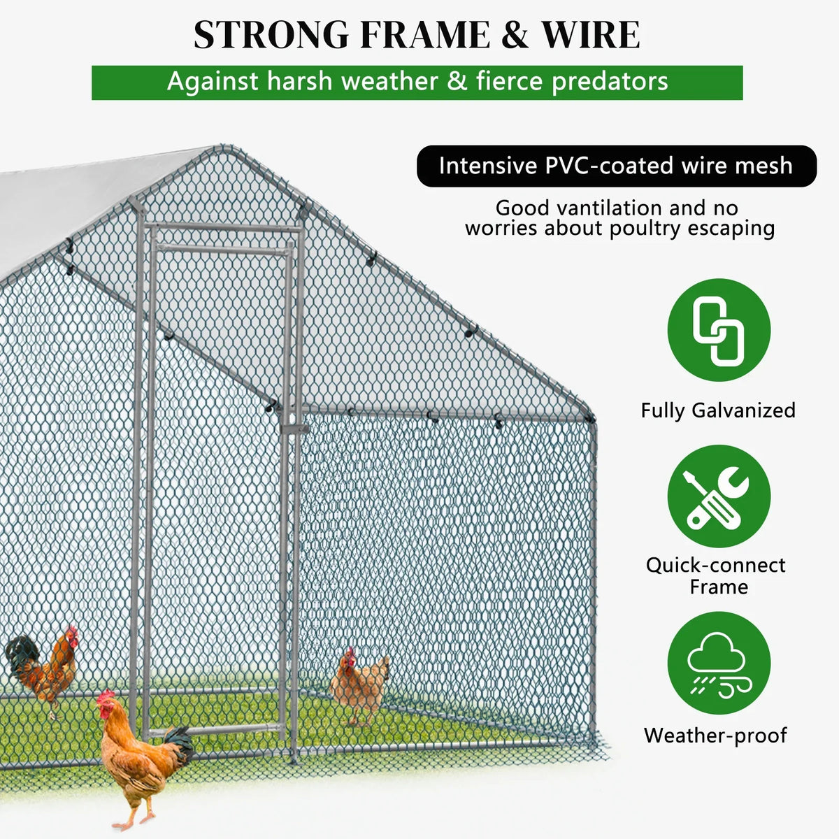 ZephyPaws Large Metal Chicken Coop 6.5 x 10 ft With Waterproof Cover