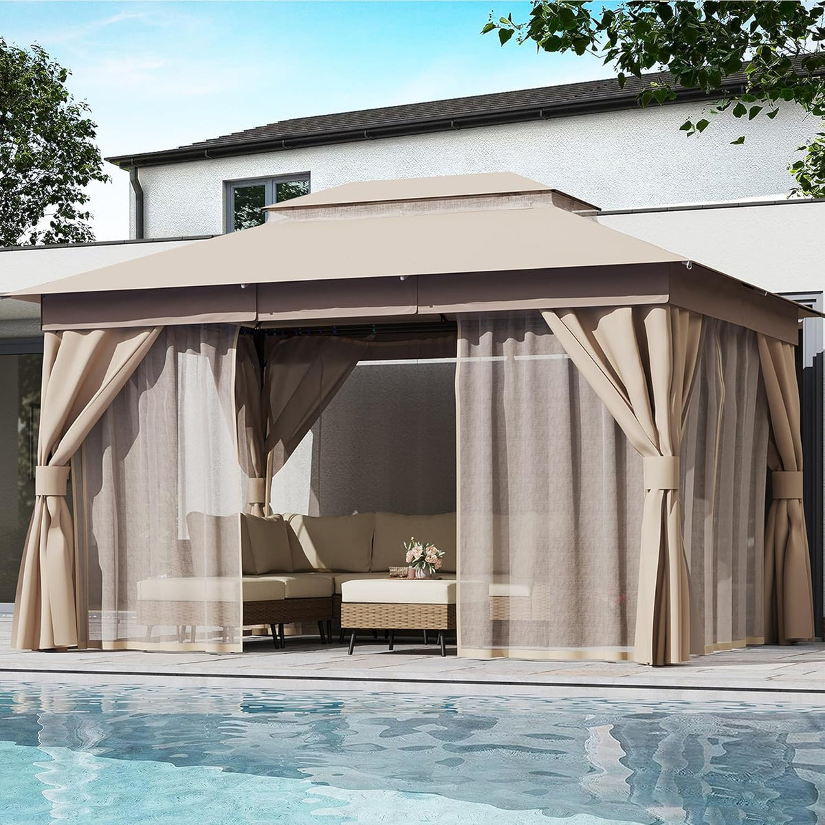 LAUSAINT HOME Outdoor Patio Gazebo 10x13 Khaki