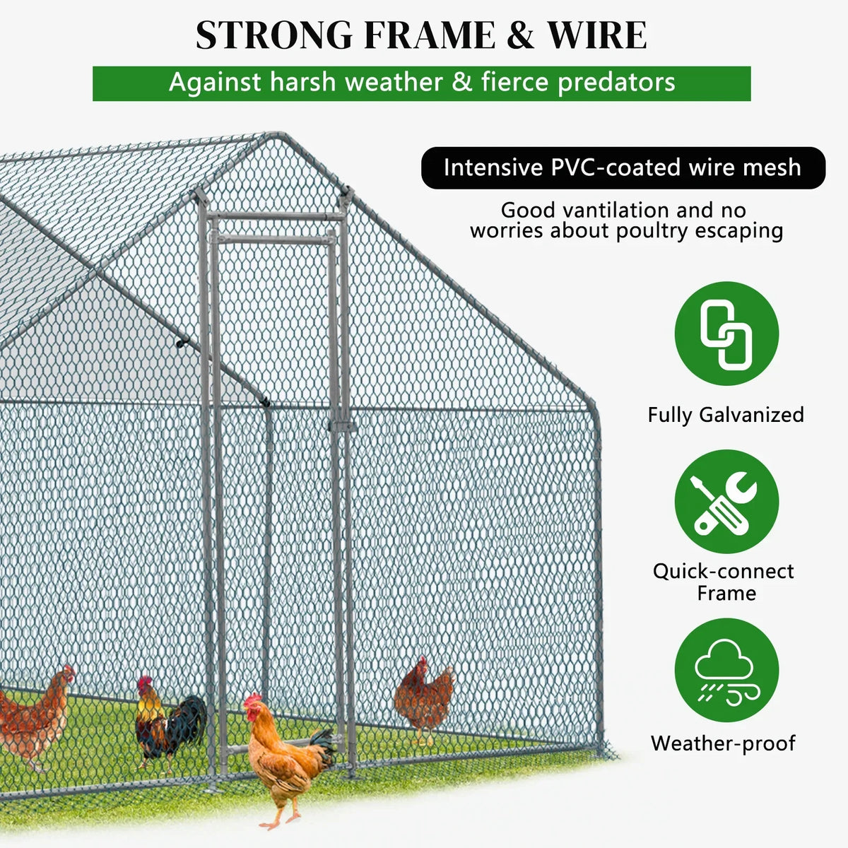 10 x 10 ft Metal Chicken Coop Walk-In Poultry Cage With Waterproof Cover