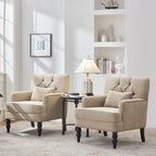 Set Of 2 Upholstered Button-Tufted Accent Chairs With Lumbar Pillows - 30 x 29 x 35 inches