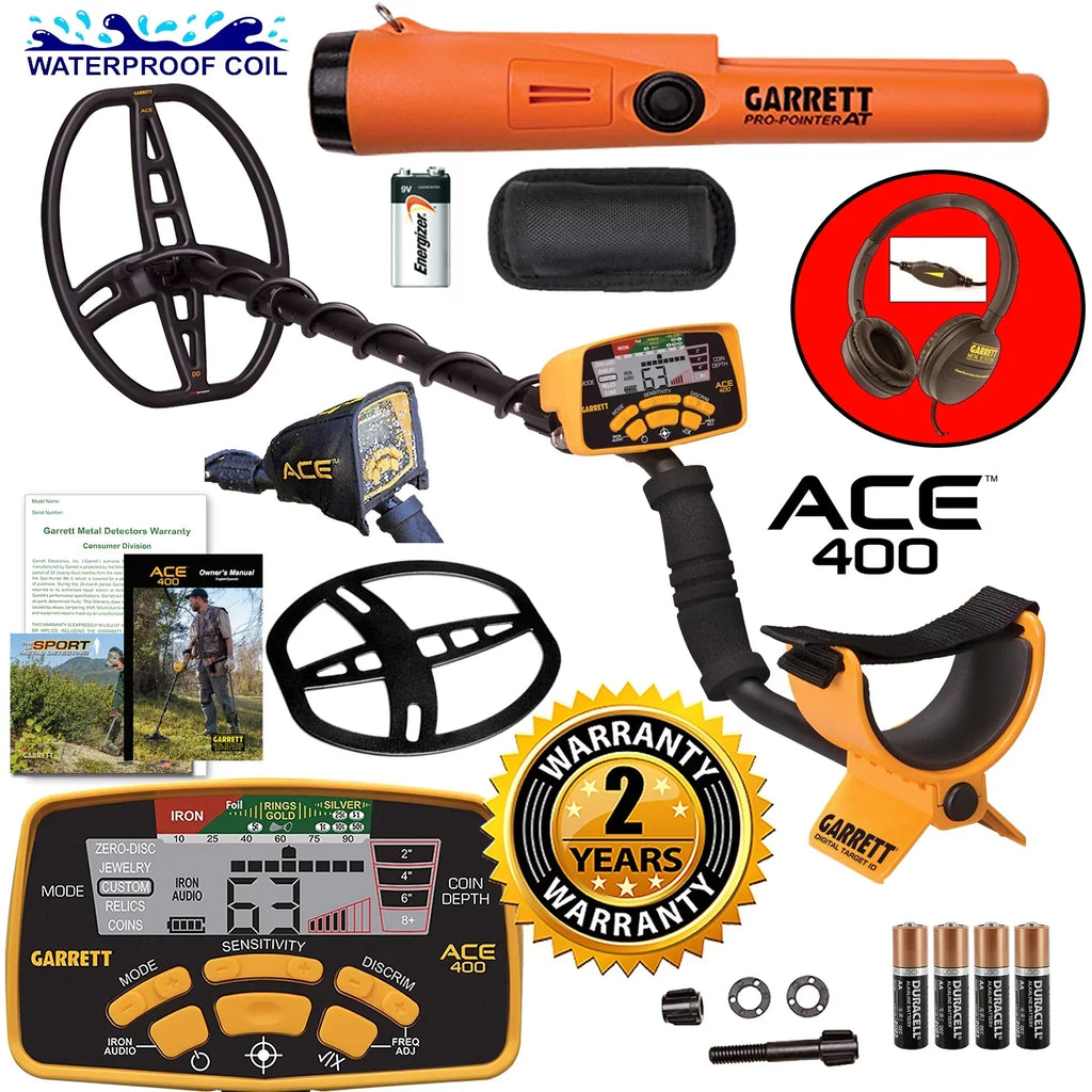 Garrett ACE 400 Metal Detector With 8.5 x 11 in DD Waterproof Search Coil And AT Pro-Pointer