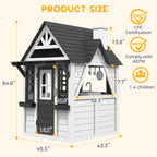 COCLUB Wooden Outdoor Playhouse With Doorbell, Phone And Kitchen Toys, 45in L x 43in W x 65in H