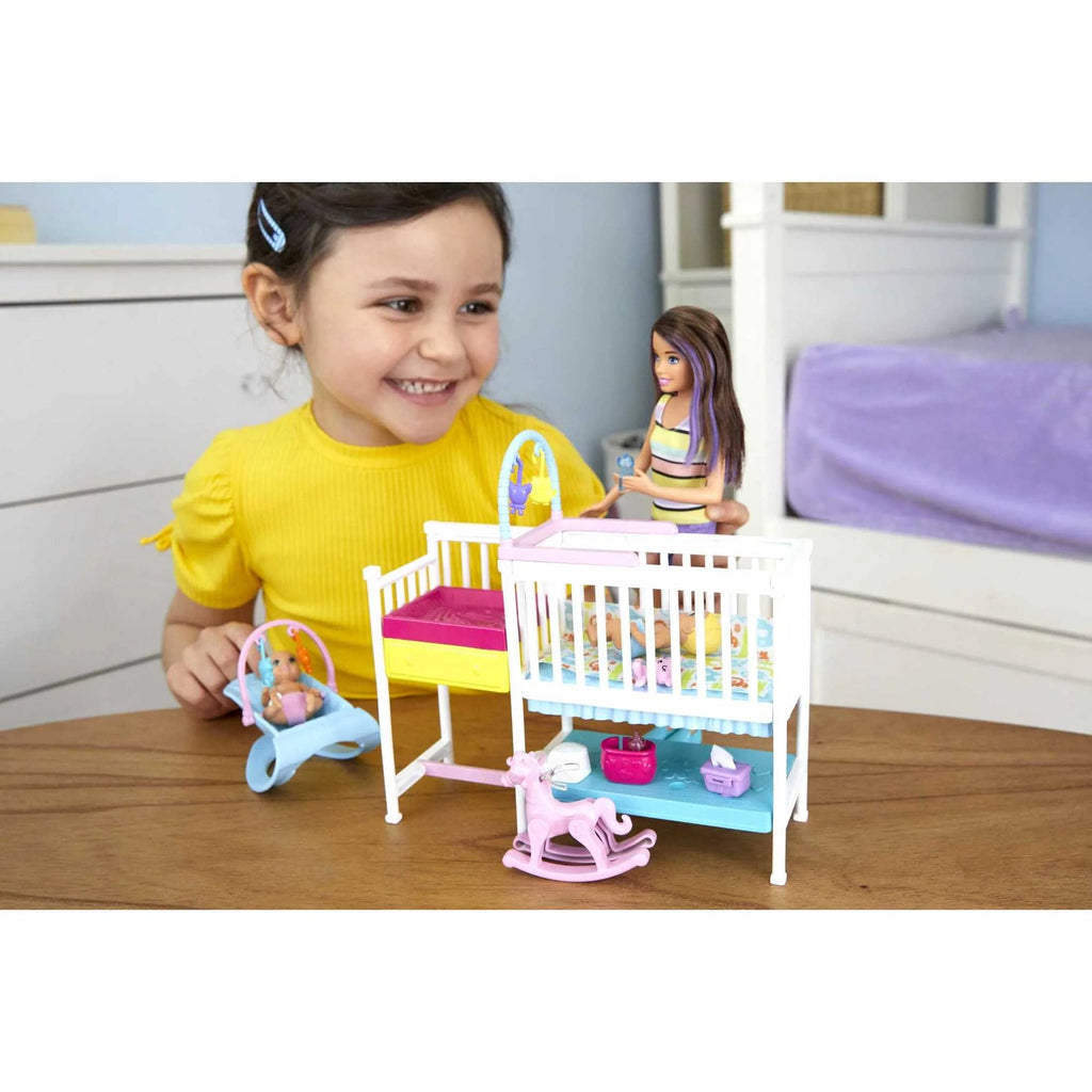 Barbie Skipper Babysitters Inc. Nap n Nurture Nursery Playset With Brunette Doll, Baby And Accessories