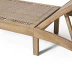Outdoor Chaise Lounge, Single, Acacia Wood and Faux Rattan, Light Brown and Light Multibrown, 77.00 x 25.50 x 33.00 Inches - Shane