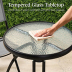 Best Choice Products 3-Piece Patio Bistro Dining Set With Glass Tabletop And Folding Chairs - Gray