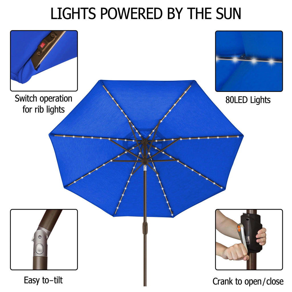EliteShade 9ft Market Patio Umbrella With 80 LED Lights, Ruby