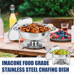 IMACONE 5QT Stainless Steel Round Chafing Dish Buffet Set, 2-Pack With Glass Lid