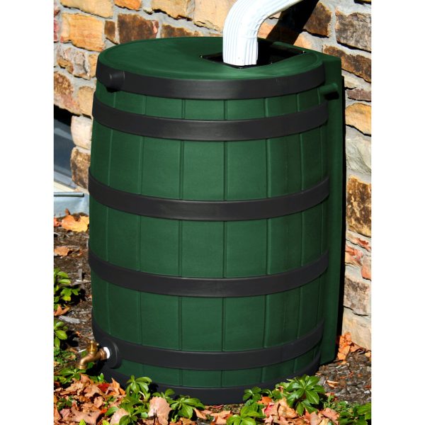 Good Ideas 50 Gallon Green Darkened Rib Rain Barrel - Rain Wizard