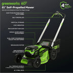 Greenworks Cordless Self-Propelled Lawn Mower, 60V, 21-Inch, 2 x 4.0Ah Batteries, Dual-Port Rapid Charger