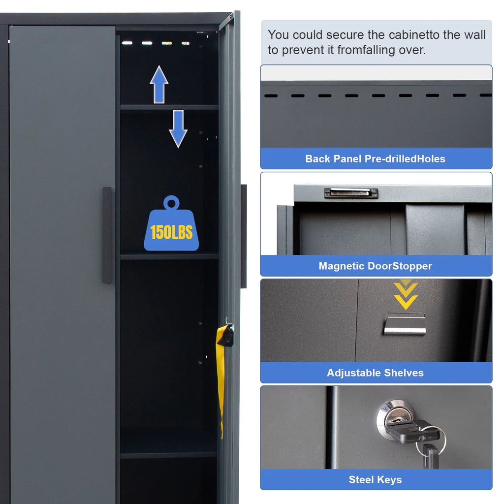 HPDMC 7-Piece Metal Garage Cabinet System With 4-Drawer Roller Cabinet, 47.2 in Workbench And Pegboards