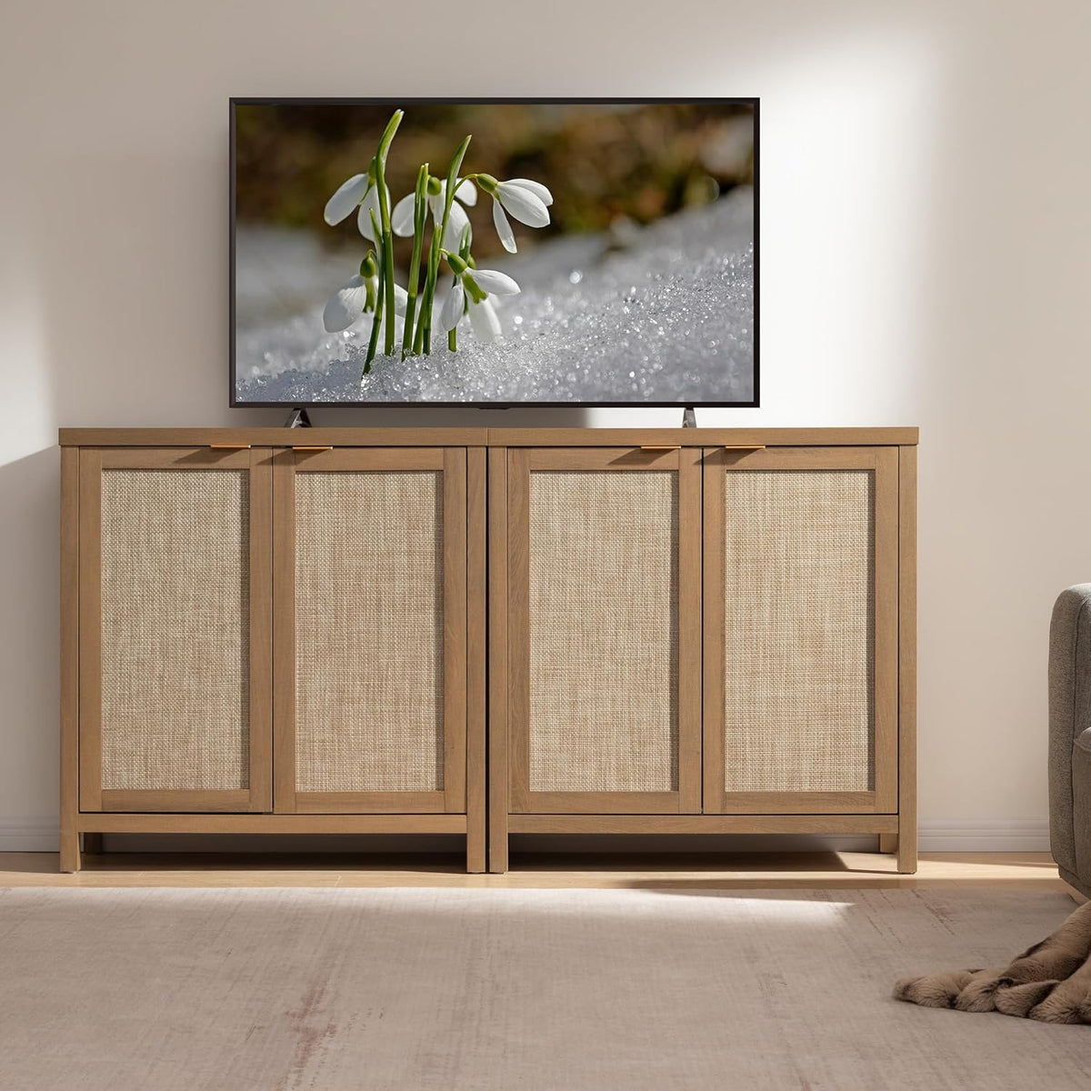 SICOTAS Sideboard Buffet Cabinet, 13.9in D x 68.6in W x 35.4in H, Oak, 2 Pcs
