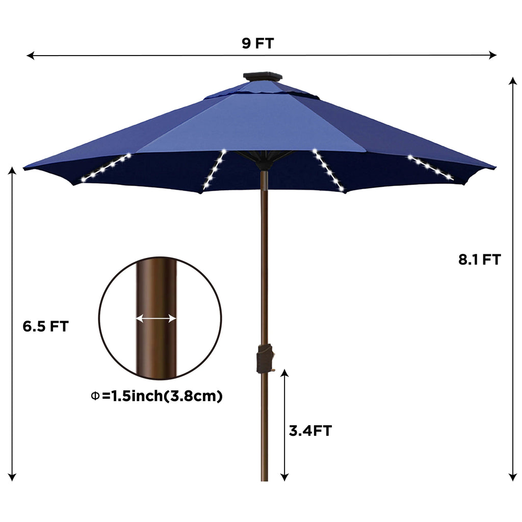 EliteShade 9ft Market Patio Umbrella With 80 LED Lights, Ruby