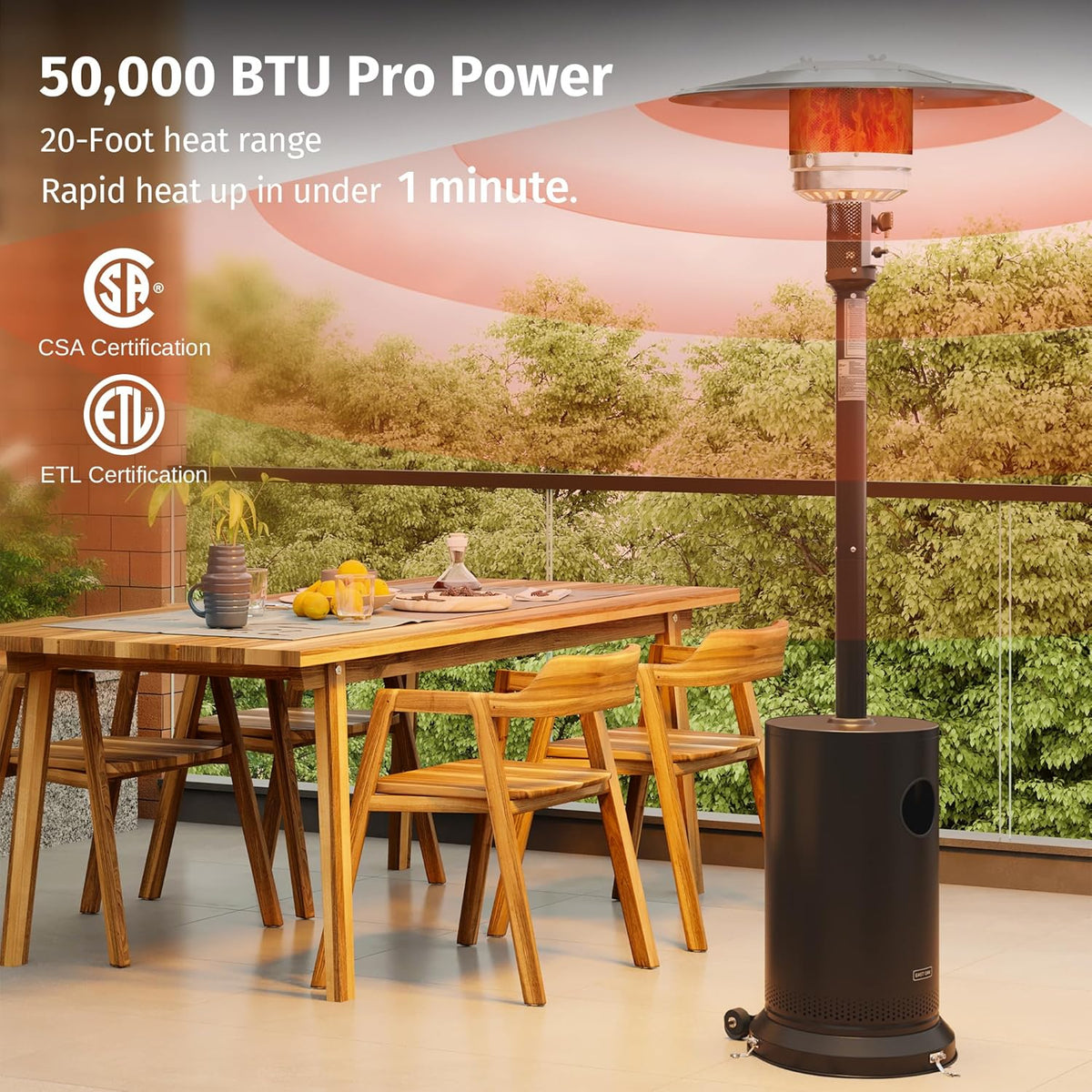 EAST OAK Patio Heater 50 000 BTU Bronze 31.9 in x 31.9 in x 86.6 in