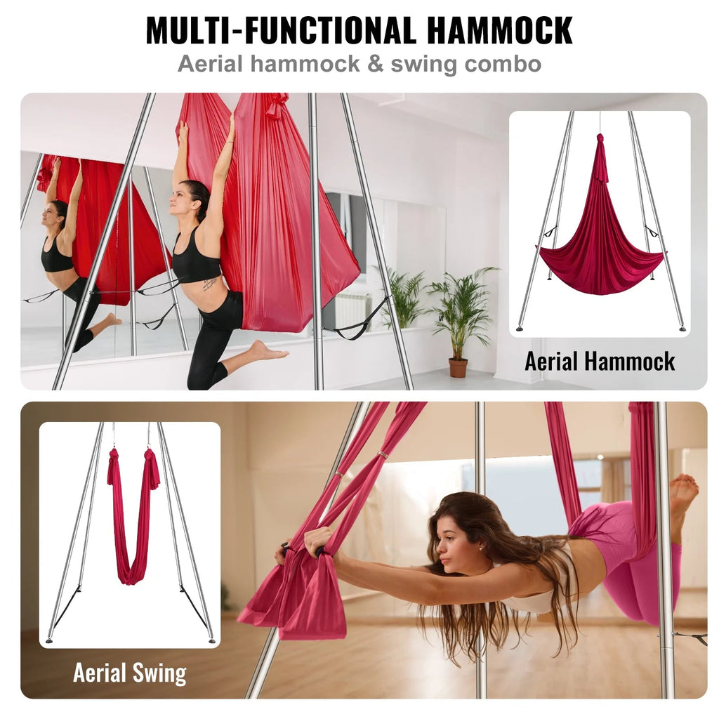 KFFKFF Aerial Yoga Swing Stand And Hammock Kit, 8.30 x 6.3 x 9.68 ft, 551.15 lbs, Red - HM-559WR6
