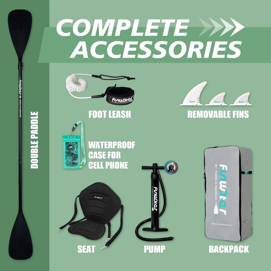 FunWater Inflatable Stand Up Paddle Board, 11 ft x 32 in x 6 in - SUP Paddle Accessories