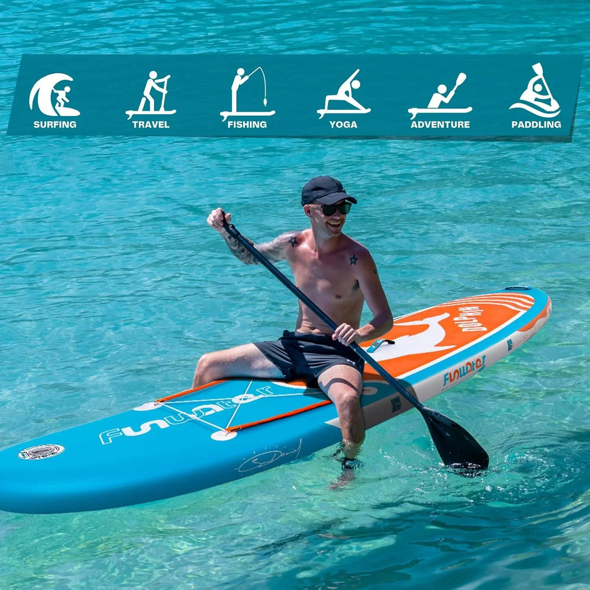 FunWater Inflatable Stand Up Paddle Board, 11 ft x 32 in x 6 in - SUP Paddle Accessories