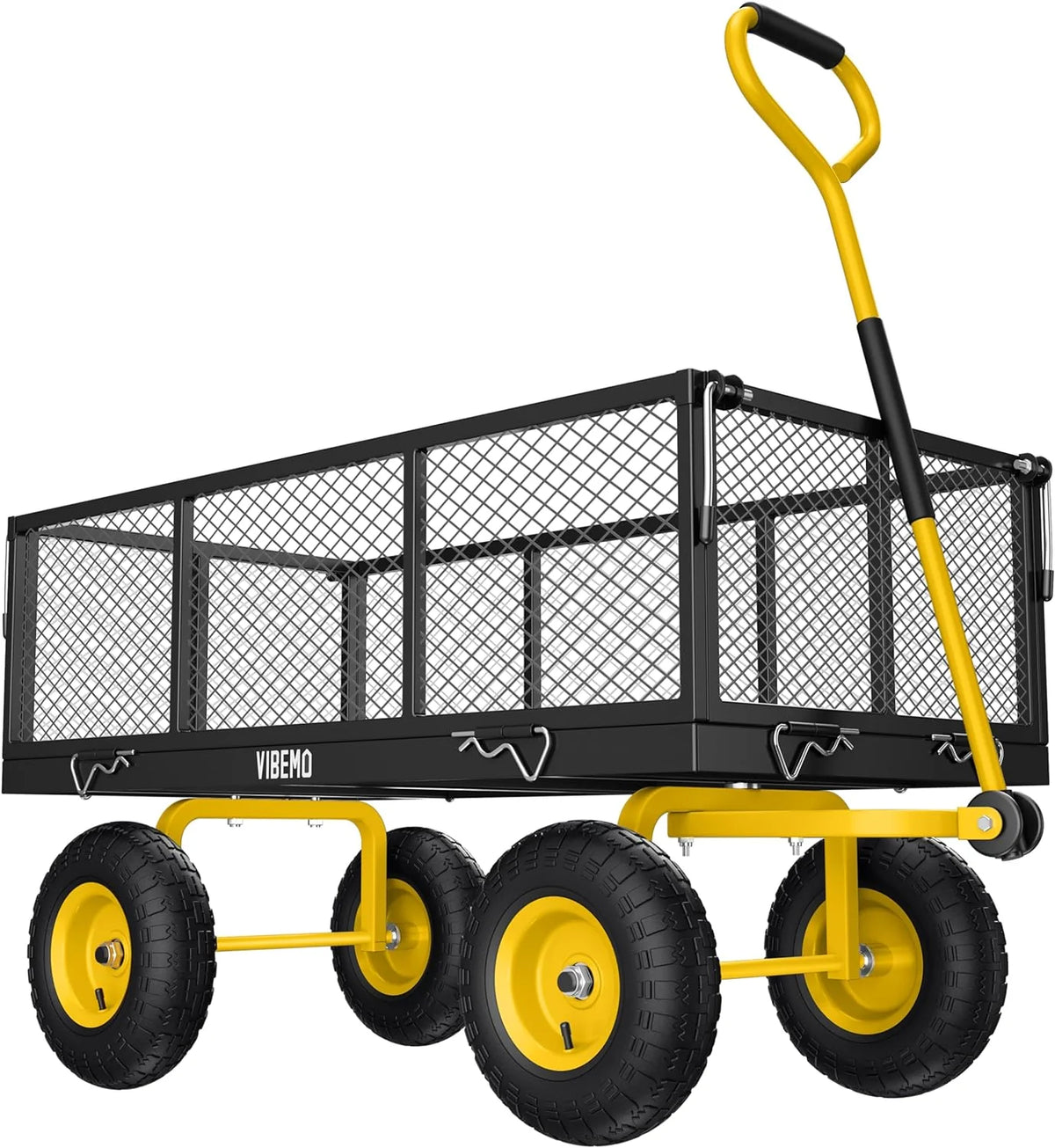 Vibemo Steel Garden Cart 2-in-1, 1400 lbs, 13 in Pneumatic Tires, Black - VB-GC02