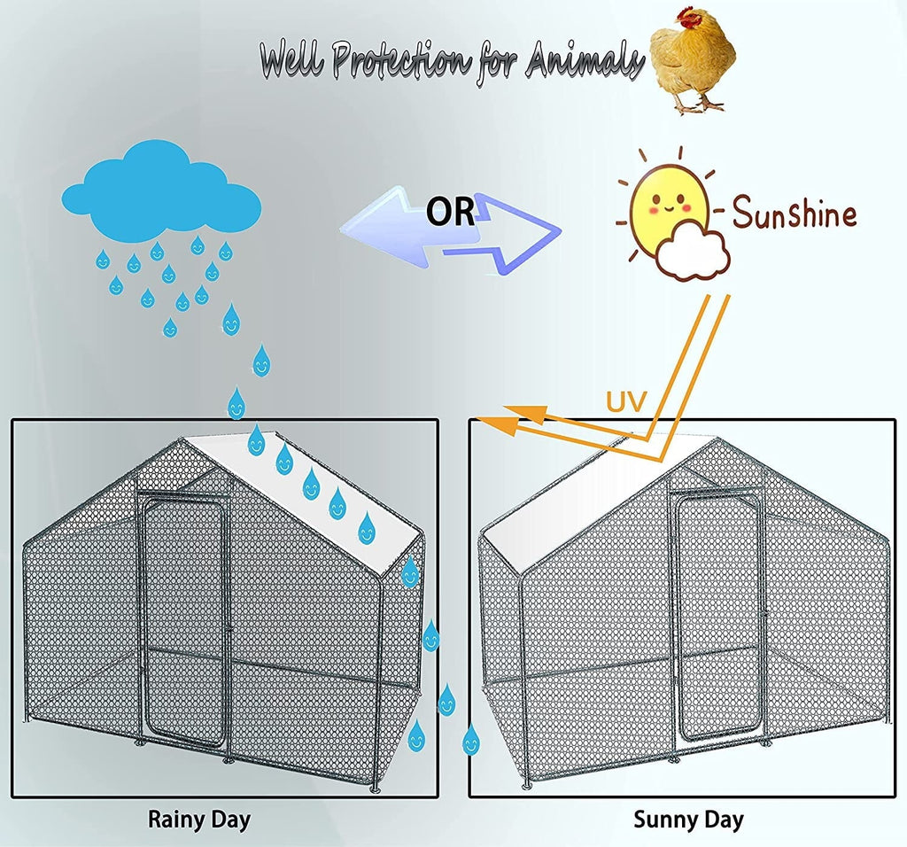 Phonjoroo Metal Chicken Coop With Run Cover, 10 ft L x 6.6 ft W x 6.6 ft H (79.2 in H x 79.2 in W x 120 in D)