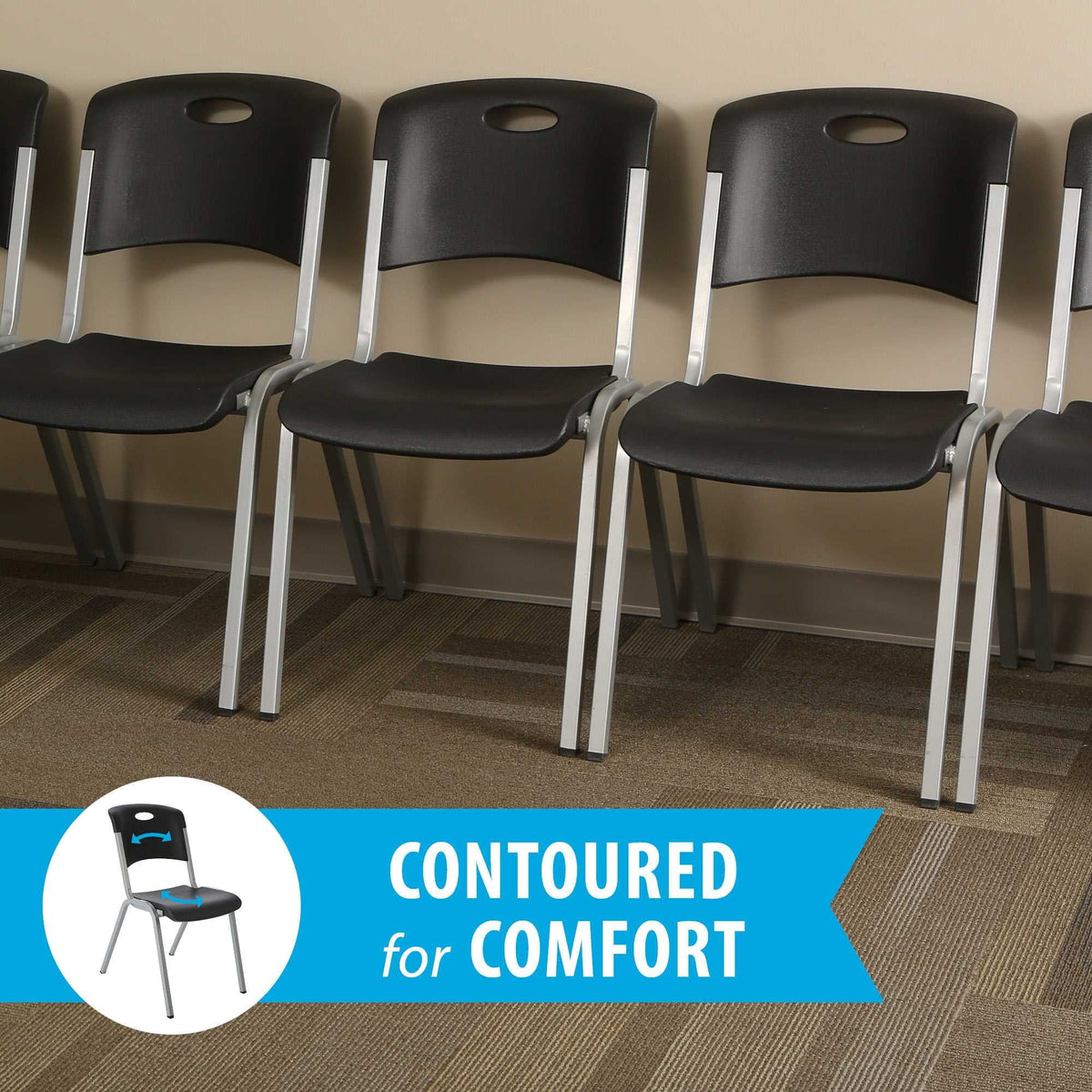 Lifetime Steel-Framed Indoor/Outdoor Commercial Grade Stacking Chairs, Black & Silver, Set Of 14 - 80569